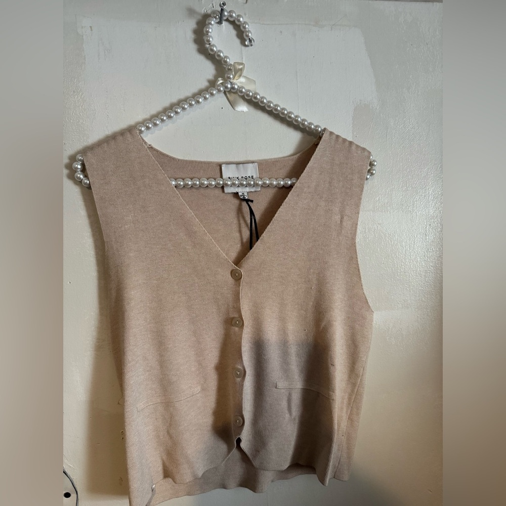 Pink Rose Beige Sleeveless Cardigan